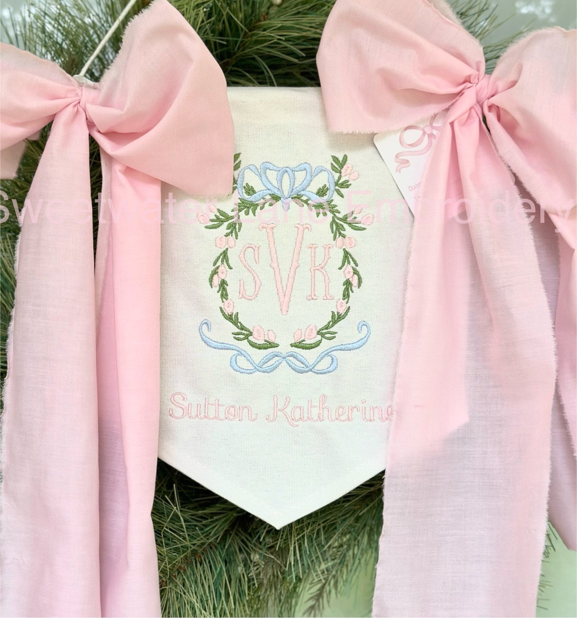 Custom baby banner — Floral Princess Crest design