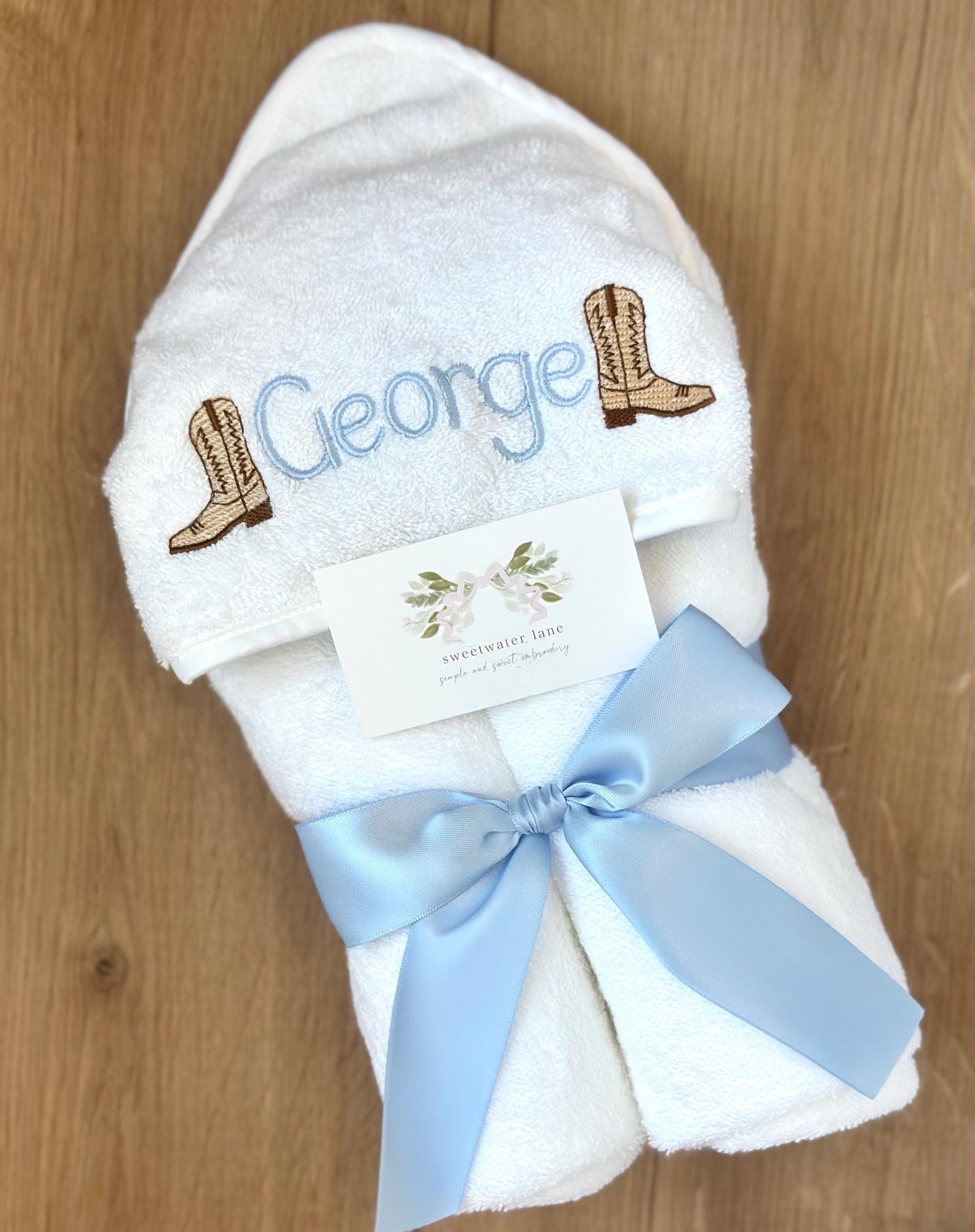Hooded baby towel — Cowboy Boots design